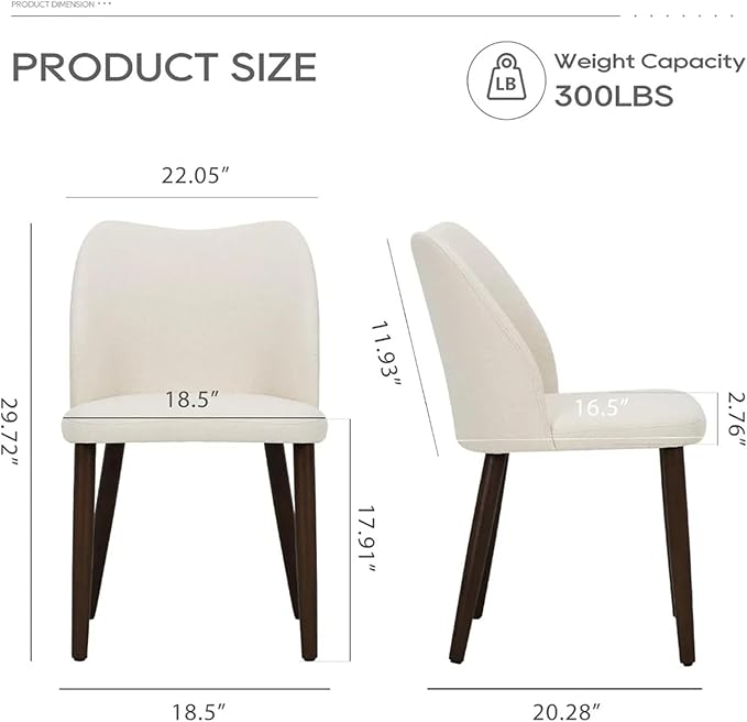 Adjustable Office Computer Chair with Armrest 2pcs Beige Fabric Dining Chairs with Padded Seat and Wood Legs for Restaurant Cafe