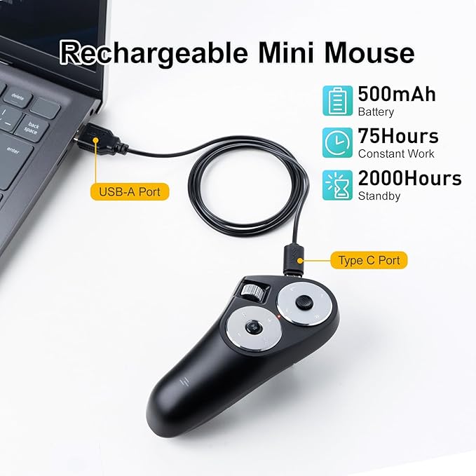 SANWA Bluetooth + 2.4G Wireless Handheld Mouse 3 in 1 Presentation Clicker Remote Air Mouse with Scroll Portable Finger Mice Rechargeable PPT Slide Compatible with Mac PC Laptop Phone Tablet