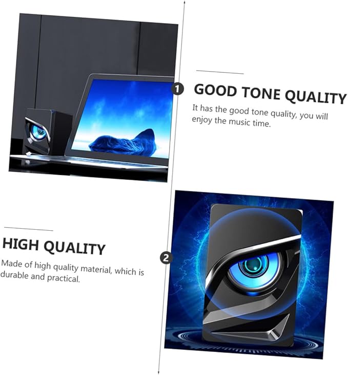 Gatuida 2pcs USB Desktop Computer Speakers with Colorful Lighting Wired Subwoofer Loudspeaker Box for Home Office Gaming Compact Non-Slip Design Compatible with Laptop Phone