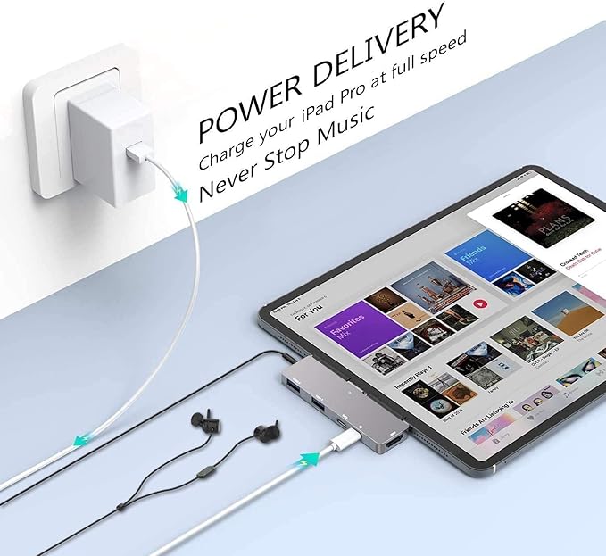 USB C HUB for iPad Pro Adapter for iPad Air iPad Pro Hub Docking Station with 4K HDMI3.5mm Headphone Jack2 USB3.0 PortsUSB C PD Charging&ampData for iPad mini M4 M2 11 12.9 13 inch Accessories