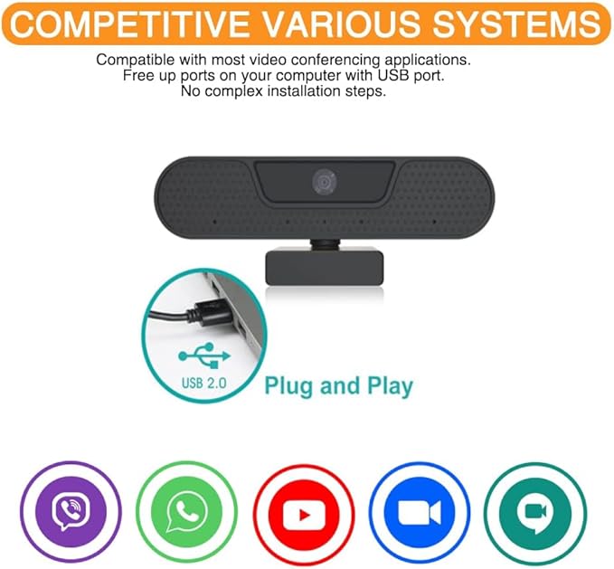 4K Webcam 8MP Ultra HD Live Video Conference Camera with Built-in 4 Microphones 360 Degree Swivel Computer Web Camera with Privacy Shutter and Tripod USB Webcam for PC Mac Laptop Computer