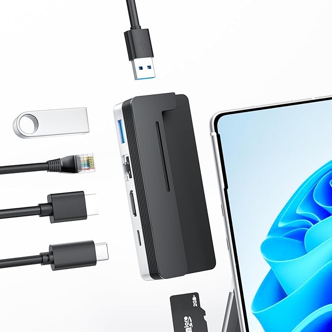 BYEASY Surface Pro 9 Docking Station 6-in-2 USB-C Hub with 4K@60Hz HDMI 100W PD Charging 1000M Ethernet LAN 2 USB 3.0 Ports and TF Card Reader - Designed for Surface Pro 9