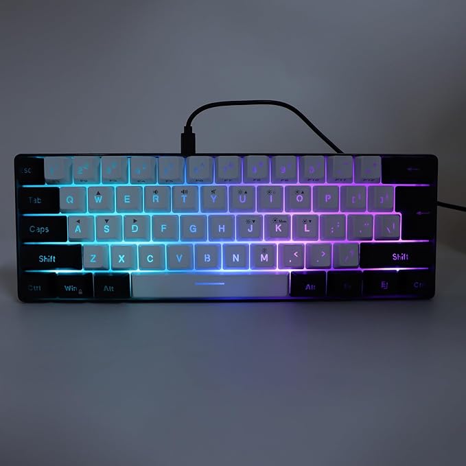 61 Key RGB Illuminated Keyboard 61 Keys Multi Color RGB Illuminated LED Backlit Wired Gaming Keyboard Ergonomic Gaming Mouse and Keyboard for Tablet Laptop (White Center Black