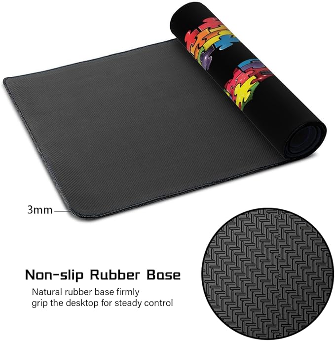 Large Mouse Mat Autism Rainbow Color Computer Mousepad with Non-Slip Rubber Base Waterproof Mouse Pad Desktop Keyboard Pad for GamerHome School Laptop Office Accessories35.4x15.7 in