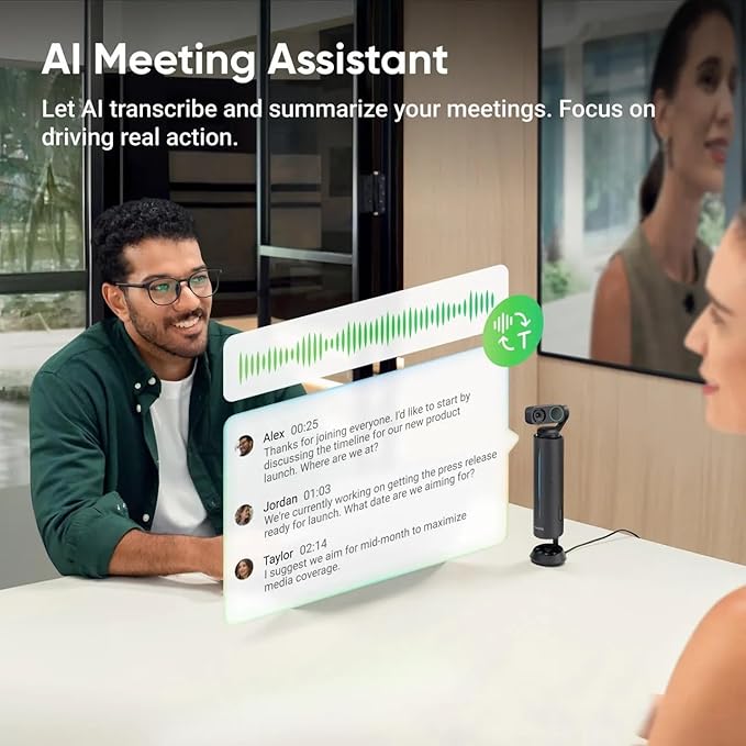 Insta360 WaveLink Bundle- Professional Speakerphone with AI Recording SuiteVoice Recorder 8 Noise-Canceling Mics w/Beamforming AI Transcript 99 Languages 32GB Meetings(Wave+Link 2)