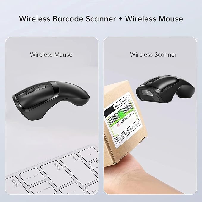 New Wireless Mouse Barcode Scanner 2-in-1 Design 2D Handheld Barcode Scanner with Wireless Mouse Functions for POS SystemStoreSupermarket Warehouse.(Black)