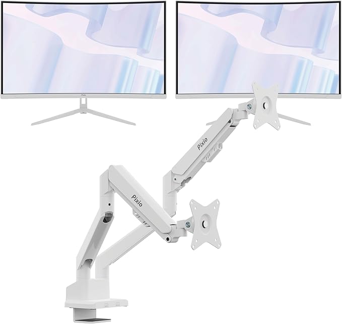 Pixio Two PXC279WAVE White 27 inch 300Hz Refresh Rate FHD 1080p Resolution 1650R Curve Fast VA Panel 1ms GTG Response Time HDR Curved Gaming Monitor and PS1D Wave White Dual Monitor Arm