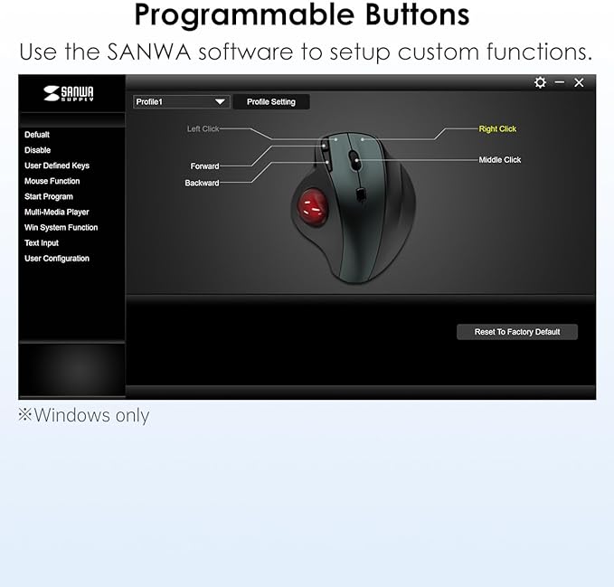 SANWA 2.4G Wireless Trackball Mouse Optical Ergonomic Rollerball Mice Programmable Silent Buttons USB-A &amp Type-C Receiver Thumb Control 4 DPI Rechargeable Compatible for PC Mac Windows La
