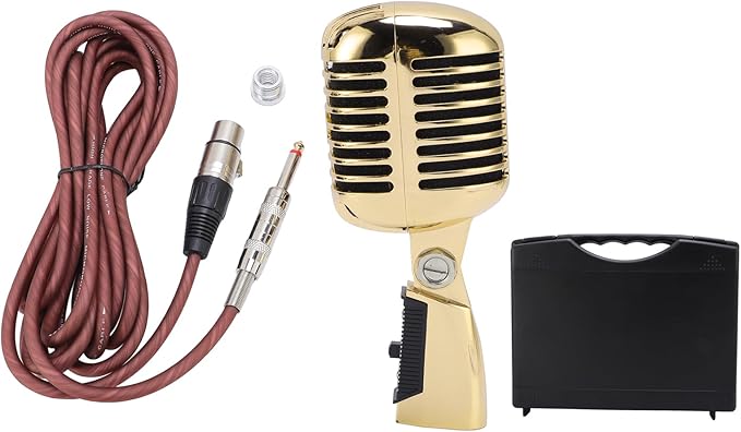 Zunate Retro Dynamic Microphone with Rugged Structure and Flexible Positioning for KTV and Live Performances (Gold Tape)