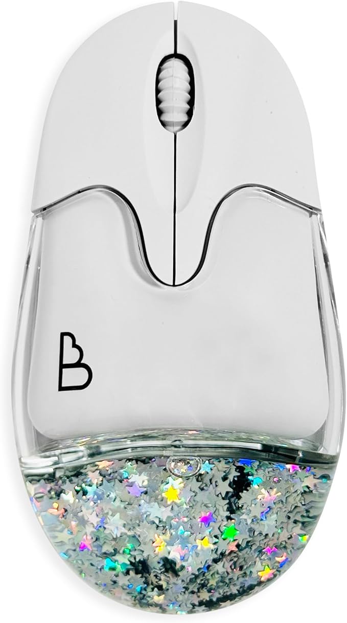 Liquid Glitter Wireless Bluetooth Mouse – Type C Rechargeable Silent Mice – Portable USB Optical Cordless Mouse Compatible with Windows Mac iOS Android PC Laptop &amp MacBook (White)