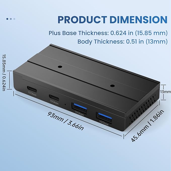 EJAY 10Gbps Magnetic USB-C Hub 4-Port USB 3.2 Gen2 Data Transfer Includes 2 Packs Sliding Rail Screws and Sticky Pads for MacBook Laptop PC