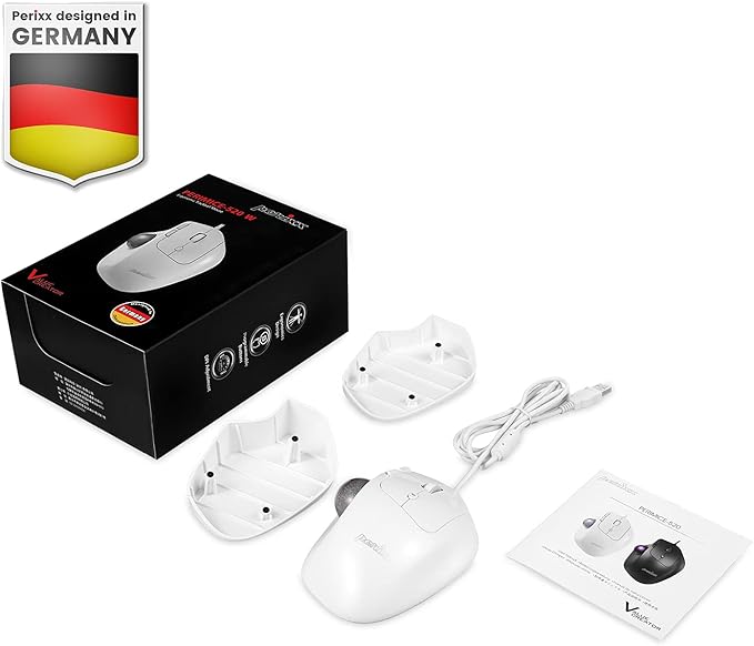 Perixx PERIMICE-520W Wired USB Ergonomic Trackball Mouse - 2 Adjustable Angle Support - 8 Button Tilt Wheel Design - White (11766)