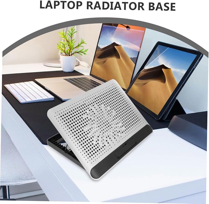 Thin Quiet Laptop Cooler with Fan Speed and Six-Angle Ergonomic Aluminum Stand Dual USB Ports for Home and Office Use Silver