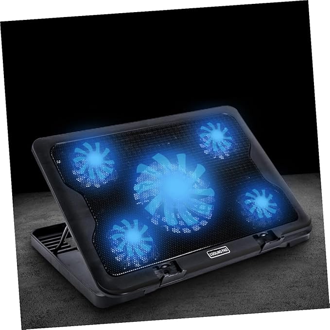 USB Laptop Cooling Stand 5 Fans Cooler with Adjustable Multi-Angle Base Anti-Skid Heatsink Bracket for Gaming and Office Use Black