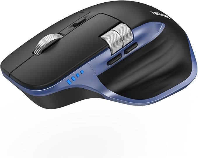 TECKNET Wireless Mouse Bluetooth Mouse (BT5.3/5.0 &amp 2.4G) Rechargeable Ergonomic Optical Mouse with 6 Adjustable DPI Side Scroll USB A Receiver 7 Buttons Wide Compatibility - Black &amp Blue