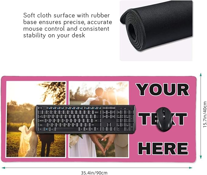 Custom Large Mouse Pad with Photo Personalized Mouse Pads with Picture Text Customized Non-Slip Mousepad for Gaming Offices Home Computer Desk 16x35.5in