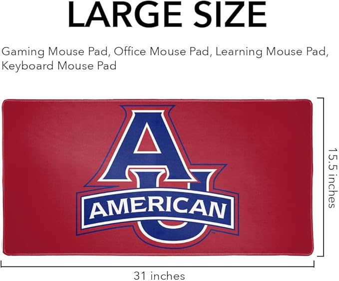 American University Primary Logo Large Gaming Mouse Pad Desk Mat with Stitched Edges Non-Slip Base for Gamer Home and Office 31.5 x 15.7