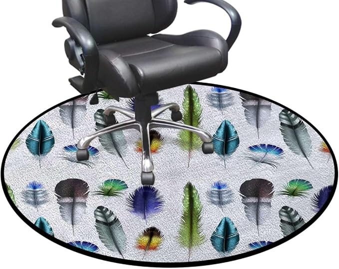 Multicolor Round Area RugsIndoor Throw Runner Circle Rug Entryway Doormat Floor Carpet Pad Yoga Mat for Bedroom Living Room Feathers in Vibrant Colors Diameter 47.2 in
