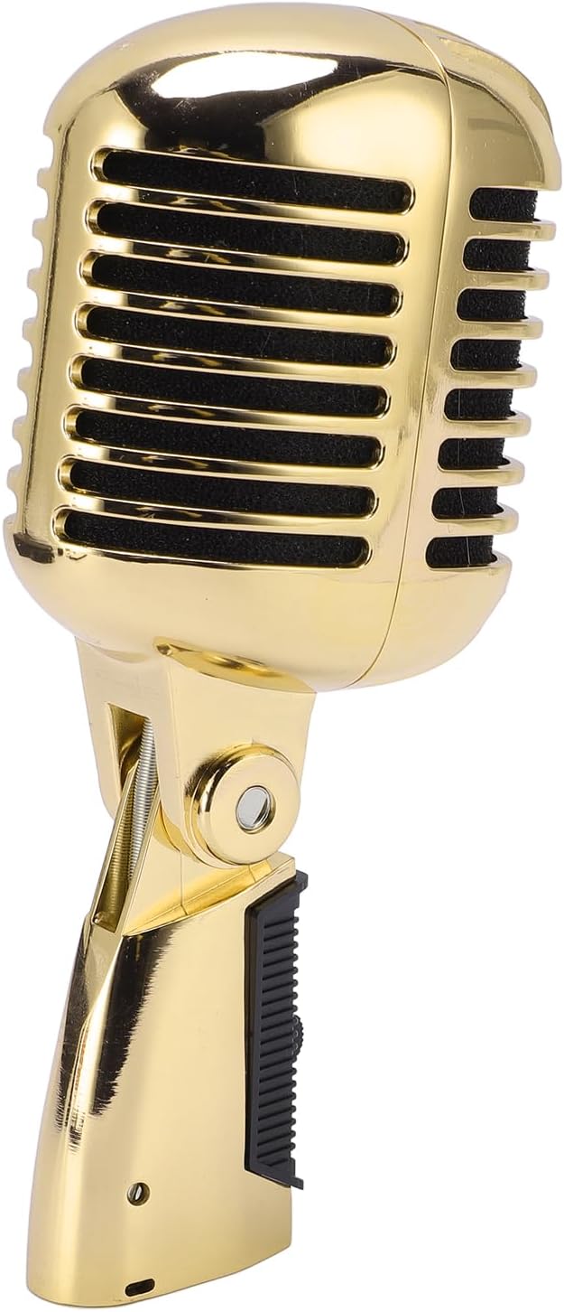Zunate Retro Dynamic Microphone with Rugged Structure and Flexible Positioning for KTV and Live Performances (Gold Tape)