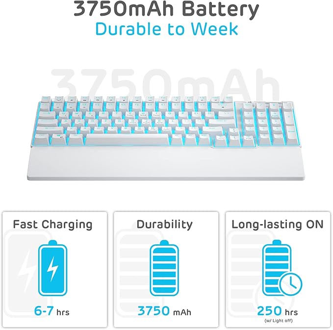 RK ROYAL KLUDGE RK96 90% Triple Mode BT5.0/2.4G/USB-C Hot Swappable Mechanical Keyboard with Magnetic Wrist Rest 96 Keys Wireless Gaming Keyboard with Software Blue Backlight