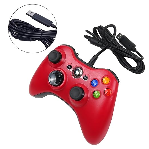 Jaclech USB Wired Vibration Gamepad for Xbox 360 Console and for Windows 10 8 7 PC (Red)