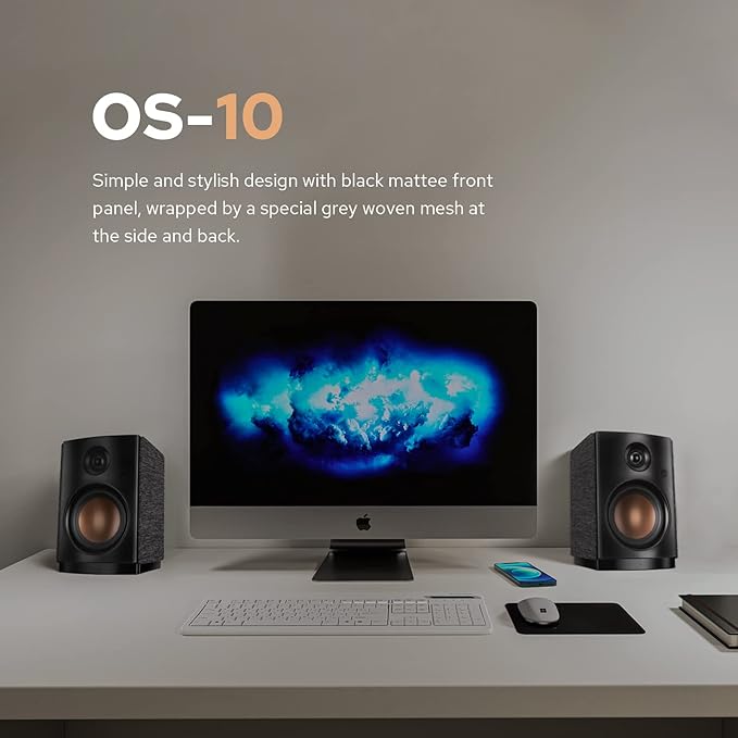 HiVi-Swans OS-10 HiFi Stereo Speakers Bluetooth 5.0 Active Computer Bookshelf Speakers - 4'' Dynamic Woofer Powered Desk Speakers 62w RMS with Touch Control for PC/Phone/TV - Black