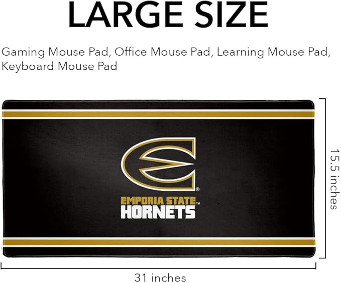 Emporia State University ESU Hornets Primary Logo Stripes Large Gaming Mouse Pad Desk Mat with Stitched Edges Non-Slip Base for Gamer Home and Office 31.5 x 15.7