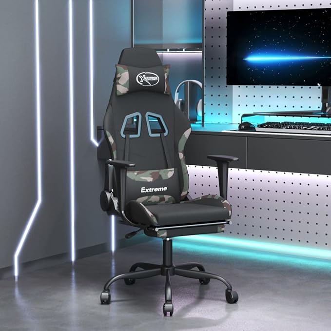 SKM Gaming Chair with Footrest Black and Camouflage Fabric (16.3 KG/35.86 LBS)