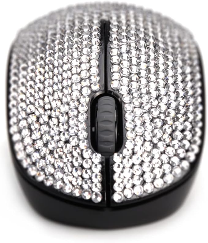 Bling Dazzling 2.4GHz Wireless Silent Mouse Covered with Rhinestone Crystal Crystallized Mouse with USB Receiver Compatible with Notebook PC Laptop Computer MacBookGreat Gift (White)