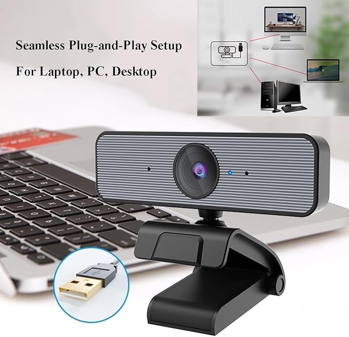 GIZNXBA Webcam with Microphone 2 Noise-Canceling Mics 90° Wide-Angle Lens &amp Autofocus Plug and Play Auto Light Correction PC Camera for Streaming Gaming Works Online Teaching(1080p)