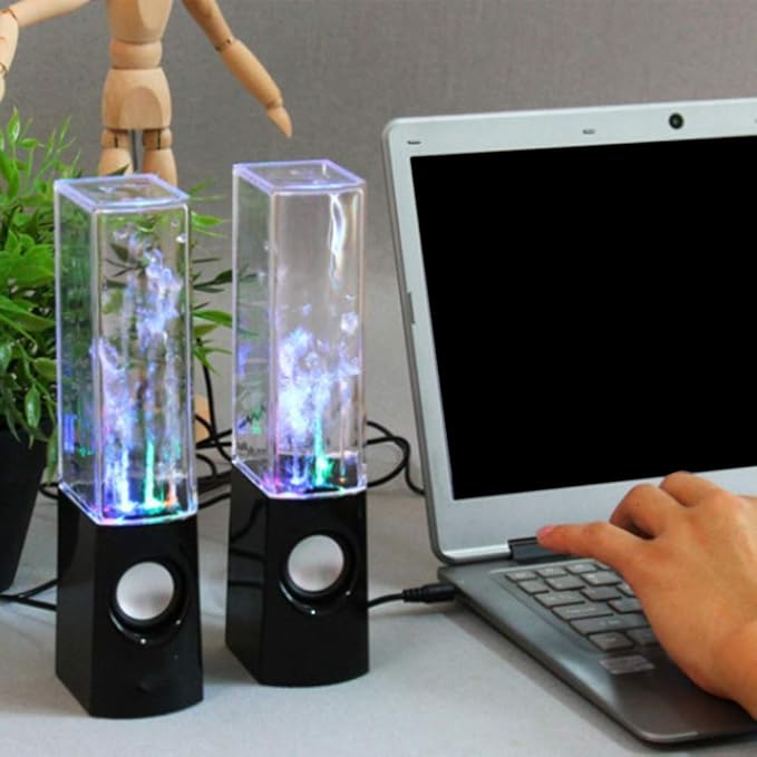 2PCS LED Light Speakers Dancing Water Music Fountain Light for PC Laptop for Phone Portable Desk Stereo Speaker White