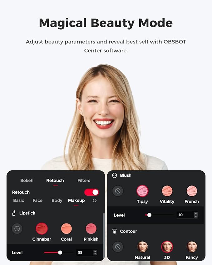 OBSBOT Meet 2-4K Webcam for PC with 1/2 Sensor AI Framing &amp Autofocus Beauty Mode Lightweight Gesture Control HDR Dual Microphone 60 FPS Web Cam for Streaming Meeting Gaming. (Cloud Whi