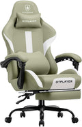 GTPLAYER Gaming Chair with Foot Rest &amp Pocket Spring Cushion Breathable Fabric for Home Office Desk Ergonomic High Back Computer Chair with Headrest &amp Lumbar Support Green