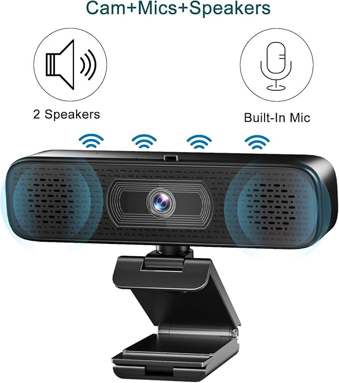 2K HD Webcam with Dual Speakers &amp Built-in Microphone 90° Wide Angle USB Computer Camera with Privacy Cover for Video Conferencing Online Teaching YouTube Skype &amp Zoom