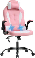 Dkeli Massage Gaming Chair Ergonomic Office Chair High Back Desk Chair PU Leather Executive Chair with Lumbar Support Headrest Armrest PC Racing Computer Chair Task Rolling Swivel ChairPink