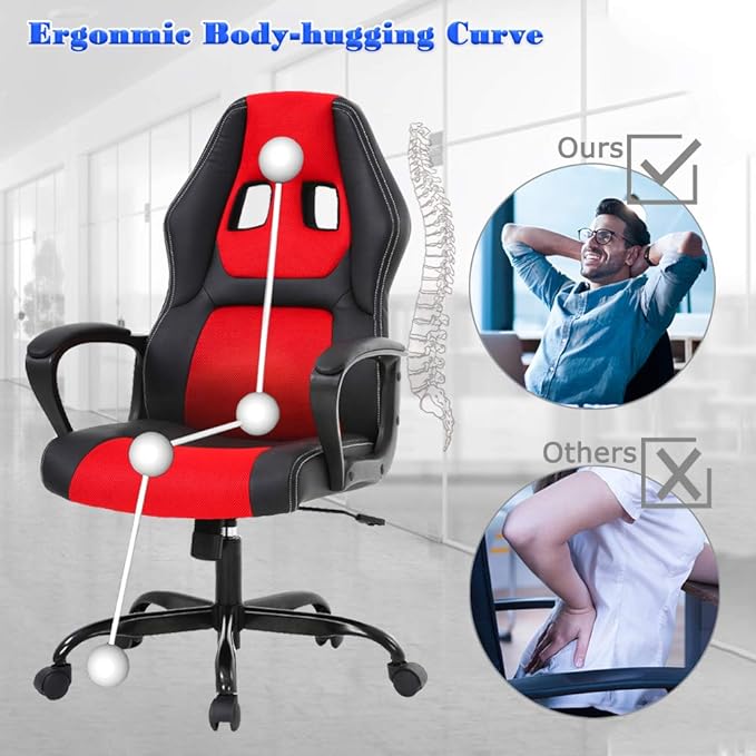 BestOffice Office Chair PC Gaming Chair Cheap Desk Chair Ergonomic PU Leather Executive Computer Chair Lumbar Support for Women Men (Red)