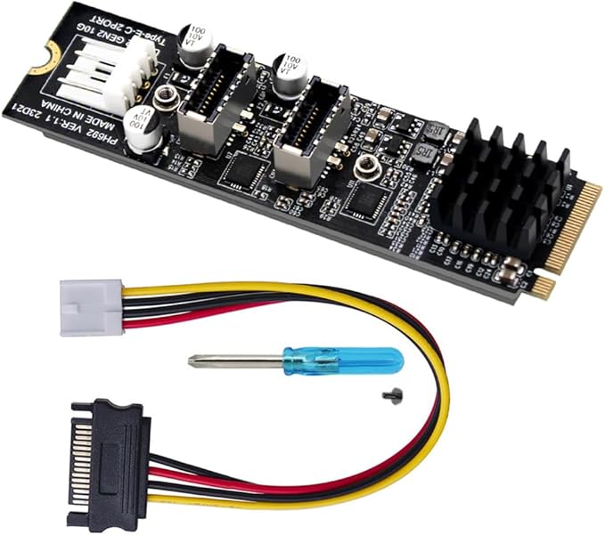 Xiwai 5Gbps USB 3.1 Type-E to USB 3.0 19/20Pin Dual Ports Splitter HUB 10Gbps USB 3.1 Type-E Front Panel Socket to NVME NGFF M-Key Express Card Adapter for Motherboard (NVME to USB3.1 Type-E+Type-E)