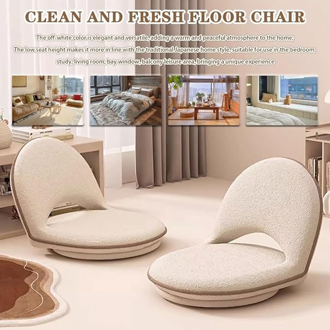 Legless Chair Japanese 5-Position Adjustable Floor Chair Foldable Floor Seat with Back Support Swivel Ergonomic Tatami Chair for Reading Meditation