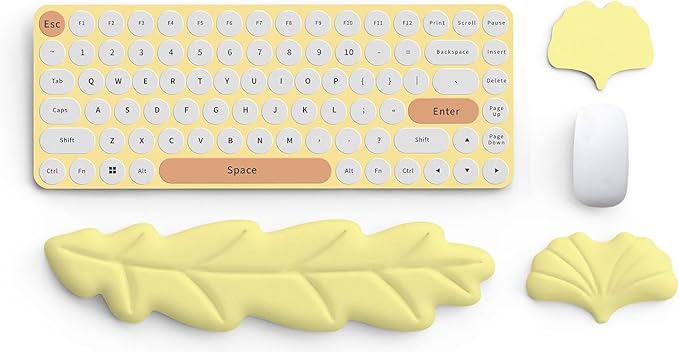 Keyboard Wrist Rest Set Wrist Rest for Keyboard and MouseWrist Rest with Non-Slip PU Base Comfortable Memory Foam Ergonomic Wrist Support Pad Arm Cushion for Computer Laptop Mac Pastel Yellow