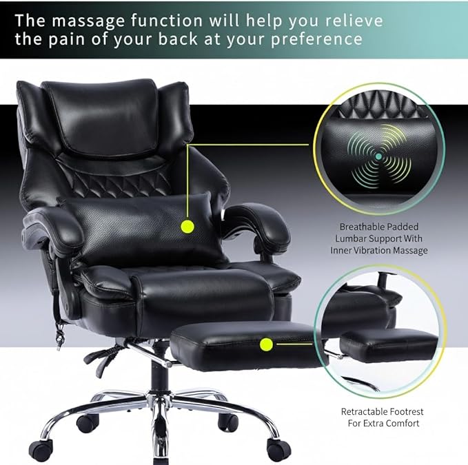 Gaming Office Chair - Video Gaming Chair with Footrest Lumbar Support High Back Massage Reclining Home Office Computer Desk Chair: Height Adjustable Ergonomic Comfy Leather