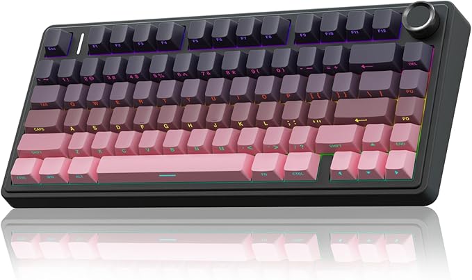 AULA F75 Pro Wireless Mechanical Keyboard75% Hot Swappable Custom KeyboardRGB BacklitPre-lubed Reaper SwitchesSide Printed PBT Keycaps Mechanical Gaming Keyboards Pink&ampBlack