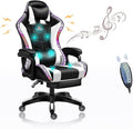 RGB Gaming Chair with Footrest Massage Video Gaming Chair with Bluetooth Speakers Lumbar Support 90°-135° Height Adjustment Computer Chair Reclining for Aldults and TeensWhite