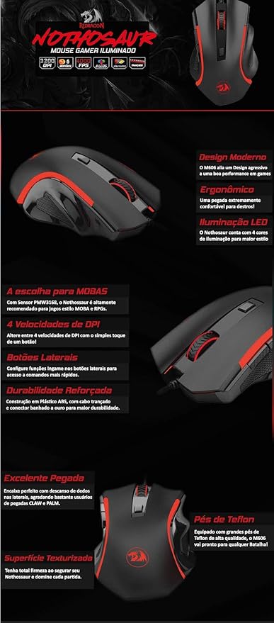 Redragon Gamer NOTHOSAUR Mouse Black M606 Unico