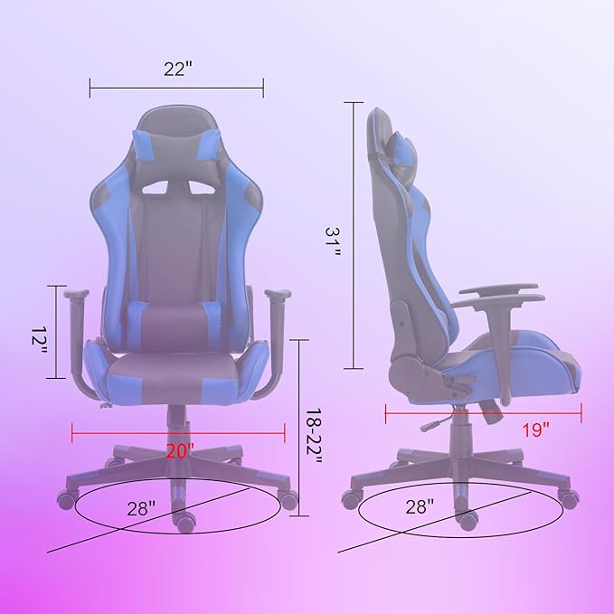 DIKEP Gaming Chair PC Computer Chair with Footrest and Lumbar Support PU Leather Headrest and Height Adjustable Ergonomic Reclining Chair w/ 360° Swivel Seat for Office and Home - Black &amp Blue