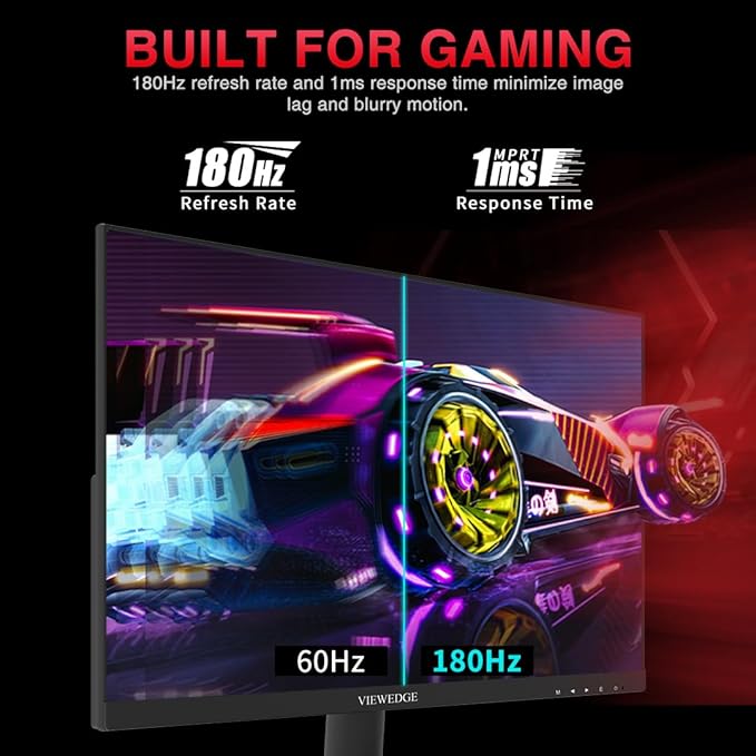 Viewedge Gaming Monitor 24 Inch 1080p 180Hz VA 1ms FHD PC Computer Monitor with 100% sRGB Bluelight Filter 2 HDMI &amp 1 DP Port Support Freesync and Wall Mounted