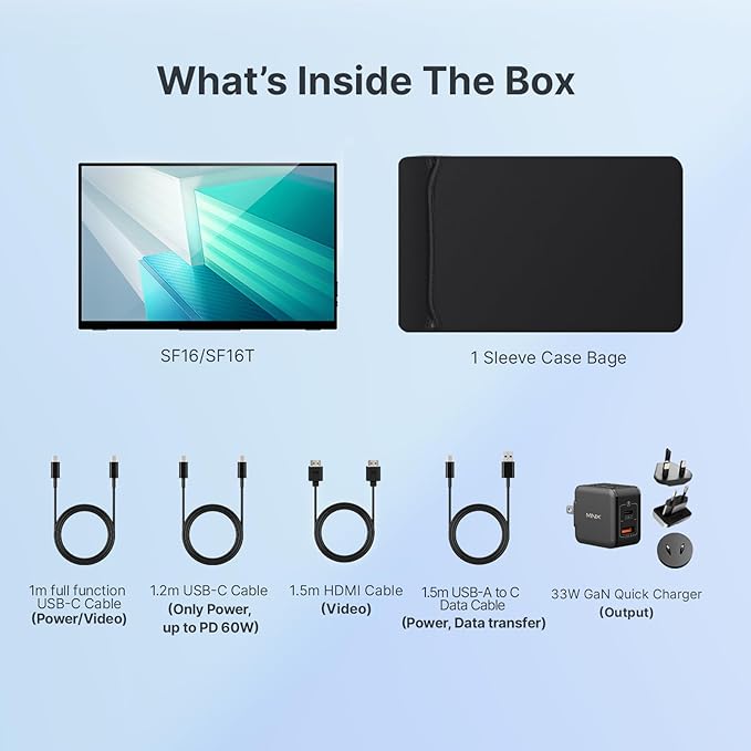 MINIX Portable Monitor 16 FHD 1200PIPSTouch ScreenUSB-C HDMIStereoEye Care Flicker Free Blue Light Filter