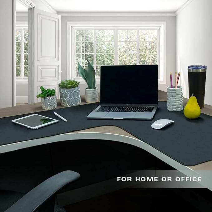 Con-Tact Brand XL Gaming Mouse Pad | Corner Desk Stitched Edges Extended Mousepad | Non-Slip Water Resistant Keyboard Mat | Deskpad for Gamer Home &amp Office 36.22 x 15.74in | L Shape (Black)