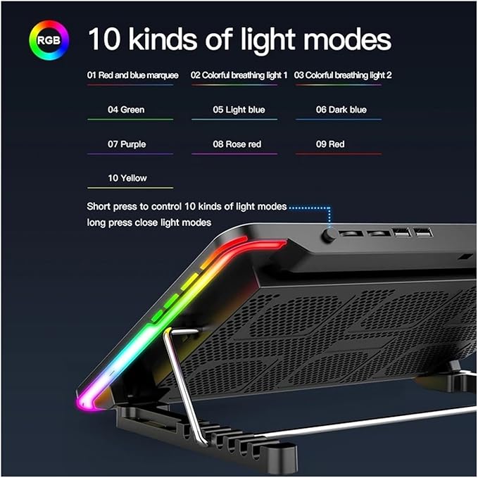 Universal Laptop Stand RGB Lighting Gaming Style 6 Fans LED Screen 12-15.6 Inch Laptop Cooling Pad with Mobile Phone Holder