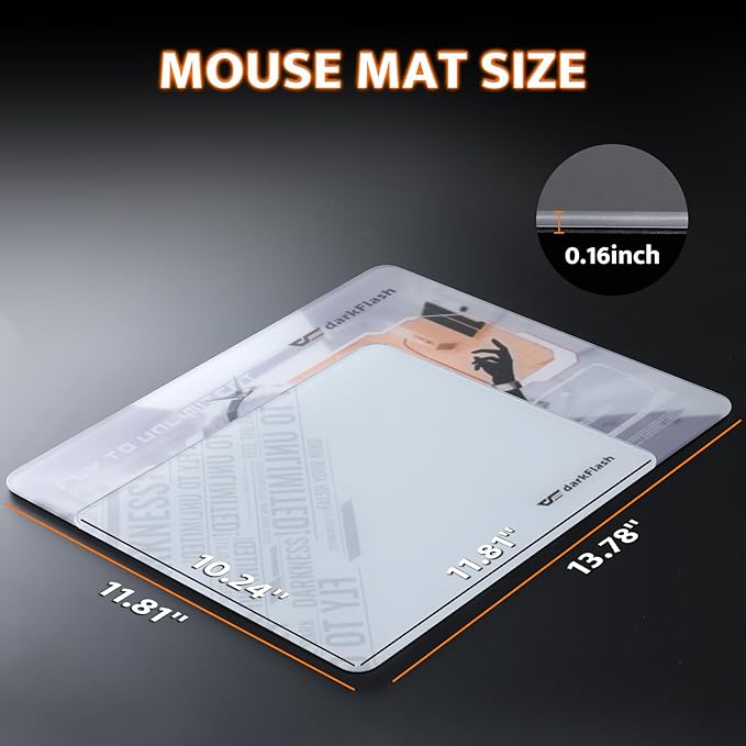 darkFlash Glass Mouse Pad 13.8×11.8 Inch Ultra-Smooth Tempered Surface Precision Tracking Anti-Slip Rubber Base Durable Etched Finish Unique IP Ideal for Gaming &amp Work(DMP350)