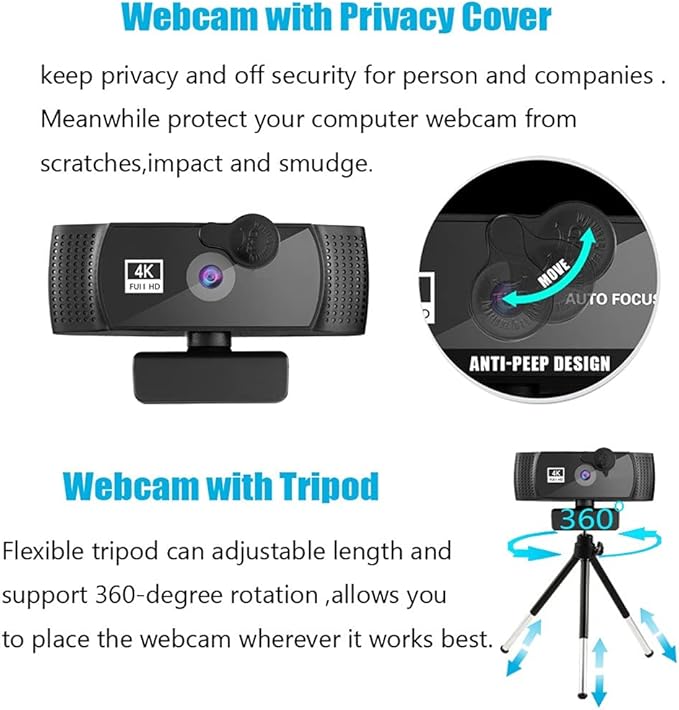 Webcam 4K Full Web Camera PC Computer Laptop Cam Microphone Autofocus Camara Webcamera Webcams